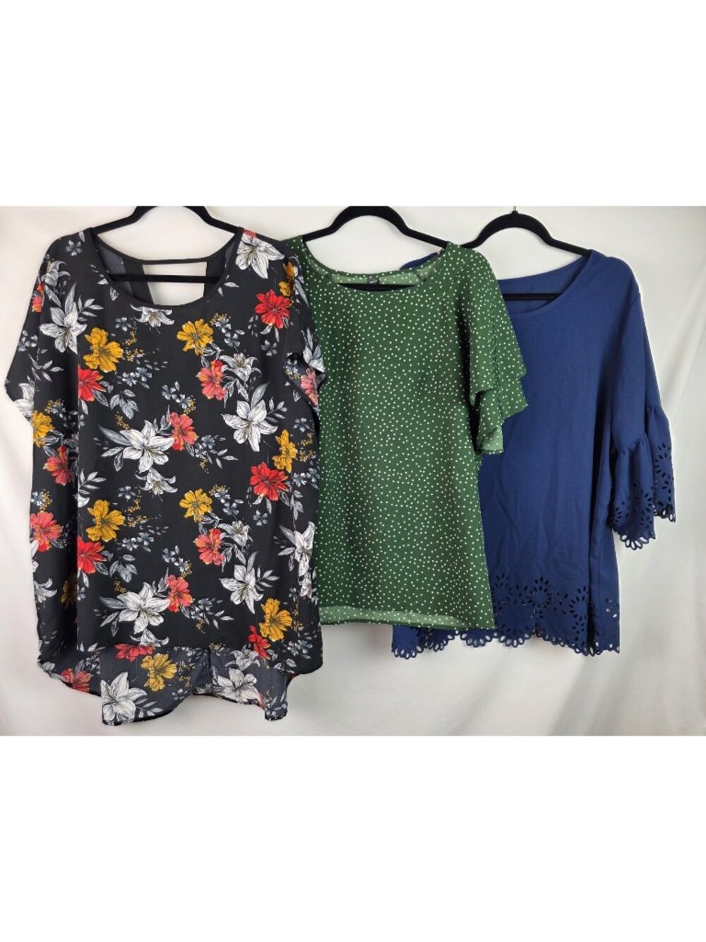 Shein Women's Top Plus Size 4XL Blue Green Black Lot of 3 Short Sleeve Shirt